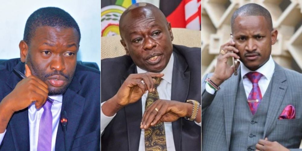 A collage of Nairobi Senator Edwin Sifuna, DCP leader Rigathi Gachagua and Embakasi East MP Babu Owino.